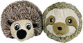 Pet Lou EZ Squeaky Ball Twin Pack, Hedgehog & Sloth Plush Dog Toys with Textured TPR Squeaky Core, Stuffing-Free Mesh-Reinforced Design, 4 Inch