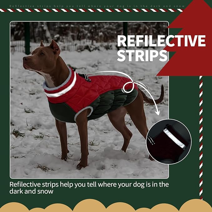 FUAMEY Dog Coat for Large Dogs,Waterproof Dog Winter Jacket with Harness Built in Puppy Cold Weather Coats Reflective Pet Vest with Zipper Warm Fleece Dogs Snowsuit Windproof L