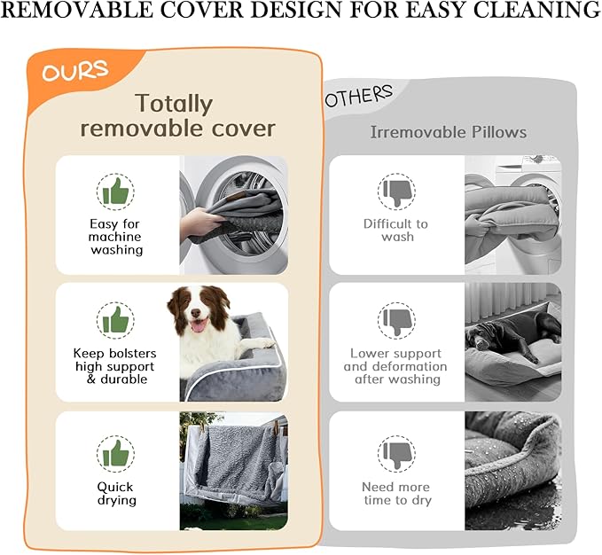 Comfort Expression Orthopedic Dog Bed for Large Dogs 36x27 Inch, Waterproof Supportive Egg Crate Foam Large Pet Bed with Removable Bolsters, Dog Couch with Washable Cover & Non-Slip Bottom, Beige