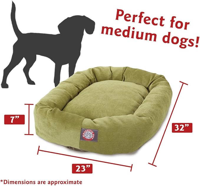 Majestic Pet 32 Inch Micro Velvet Calming Dog Bed Washable – Cozy Soft Round Dog Bed with Spine for Head Support - Fluffy Donut Puppy Mat 32x23x7 (inch) Medium – Apple