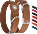 Leather Dog Collar with Airtag Holder - Apple Air Tag Dog Collars - Soft Tracking GPS Pet Collar for Small Medium Large Dogs Breed Puppy (Brown, L, 15"-19" Neck Fit)