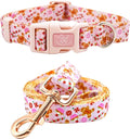 Elegant little tail Dog Collar with Leash, Pink Gingerbread Man Pet Collar Leash Adjustable Collar for Small Medium Large Dogs Soft Puppy Collars with Quick Release Buckle Girl Boy Dog Collars