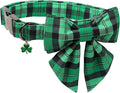 DOGWONG St. Patrick's Day Dog Collar with Sailor Bowtie, Green Plaid Bowtie Dog Collar for Small Medium Large Dogs,XS