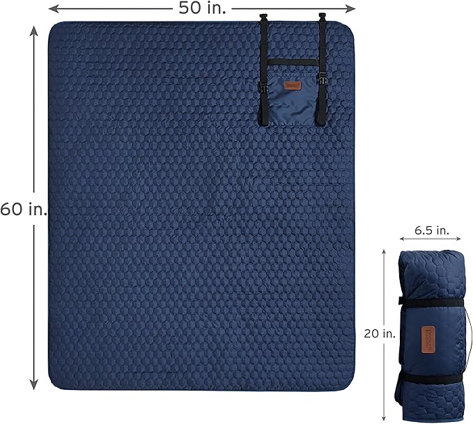 Friends Forever Large Travel Dog Bed Mat, Portable Pet Sleeping Pad with Carrying Strap, Couch Protector, Soft Quilted Cover Throw for Cold Weather, Machine Washable, 50" W x 60" L, GEO Navy/Grey