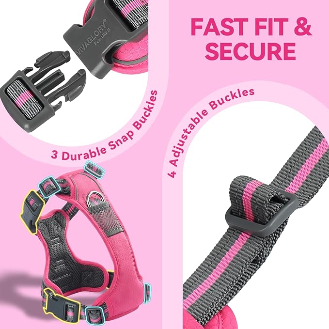 VIVAGLORY Dog Harness Easewalk No Pull Dog Harness with Handle Front Clip & Back Clip for Training Walking Lifting, No Pull Adjustable Easy On Padded Comfortable for Pet, XS, Pink - Patterned