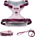 No Pull Dog Harness Leash and Collar Set, Soft Adjustable Dogs Vest Reflective and Comfortable Handle Pink Medium