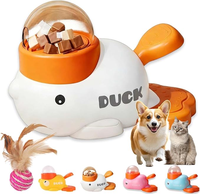 Duck Cat Treat Dispenser, Duck Dog Food Dispenser Toy, Interactive Duck-Shaped Puzzle Feeder for Dogs and Cats, Promotes IQ Training and Entertainment (White)