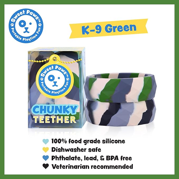 Chunky Teething Rings for Dogs, Bracelet Food Grade Silicone Puppy Chew Toys for Large Puppies, Durable Dog Ring Toy for Medium Large Dogs, Puppy Teething Chews - K-9 Green (2 Pieces)