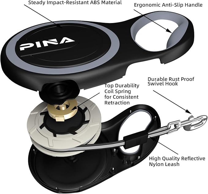 PINA Retractable Dog Leash, 26ft Dog Leash for Small Medium Large Dogs Up to 110lbs, 360° Tangle-Free Strong Reflective Nylon Tape, with Anti-Slip Handle, One-Handed Brake, Lock - 2PACK