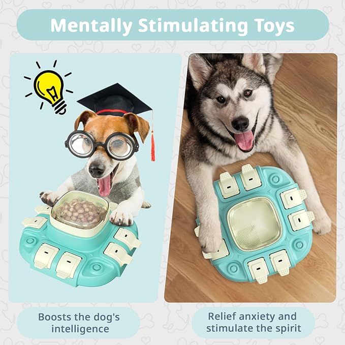 Dog Puzzle Toys Treat Dispensing Enrichment Toy for Smart Dogs, Interactive Brain Stimulation Toys for Puppies IQ Training, Slow Feeding Puzzles for Pet with 1 Replacement Cover Blue