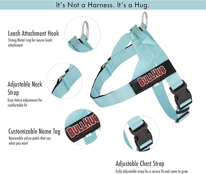BULLHUG Adjustable Dog Harness– No Pull, No Choke – for English Bulldogs, French Bulldogs, Pugs & Broad-Chested Breeds – Easy, Safe Walks (Teal, Small)