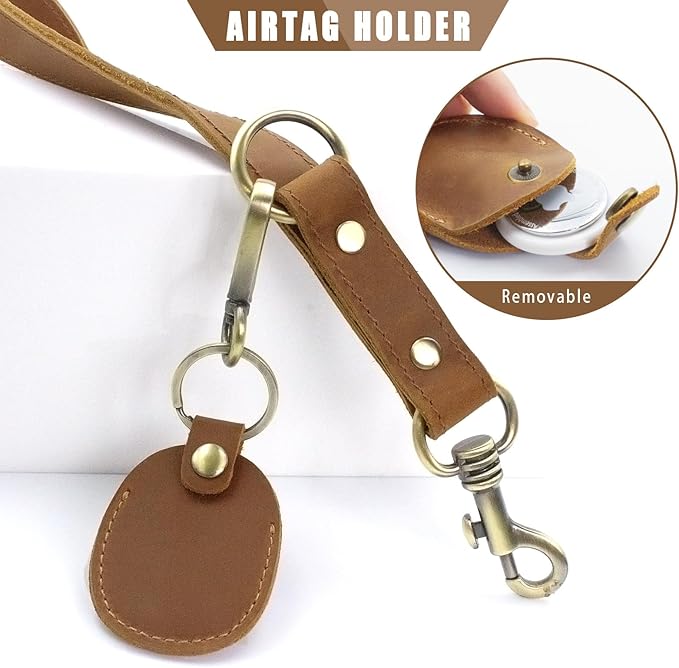 Jack&Chris Leather Dog Leash, Durable Dog Leashes for Large Dogs Heavy Duty with Comfortable Padded Handle for Small Medium Large Breed Puppies, Slip Leads for Dogs for Walking Running, Light Brown