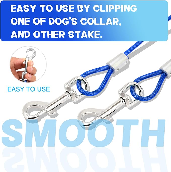 Supet Dog Tie Out Cable and Stake 32/16/10 ft Outdoor, Yard and Camping, for Medium to Large Dogs Up to 125 lbs, 16" Stake, 32/16/10 ft Cable with Durable Spring and Metal Hooks for Outdoor