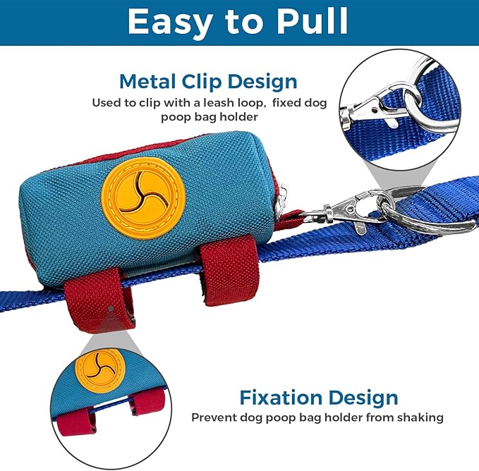 Dog Poop Bag Holder for Leash, Zippered Dog Poop Bag Dispenser Pouch with Metal Carabiner Clip, Durable Canvas Dog Walking Waste Bag Holder