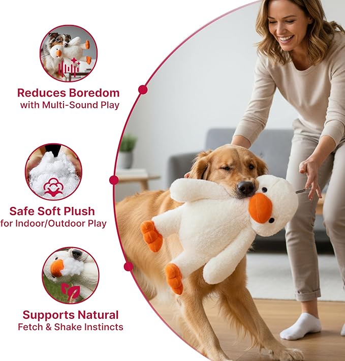 Pet Lou 15" Colossal Duck Plush Dog Tough Toy, Durable Super-Soft Fabric Squeaky Interactive Toy for Aggressive Chewers, Heavy Duty Stuffed Dog Toy, Longest-Lasting