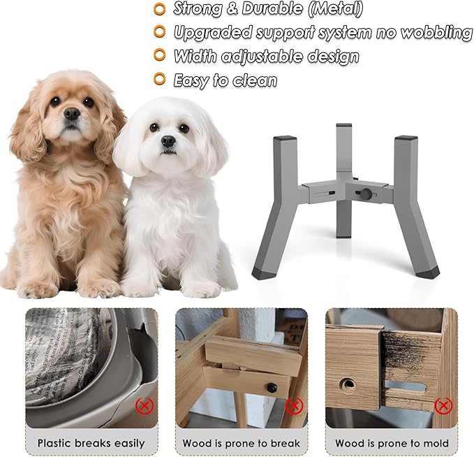 SHAINFUN Raised Dog Bowl Stand, Adjustable Width 5.2-8.66'', Eelevated Dog Food Water Bowls, 7.8'' Tall, Grey-Bowl Not Included