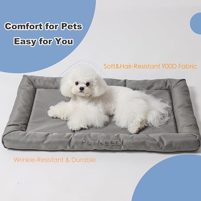 4-Season Water-Resistant Dog Beds for Metal Crates, Indoor & Outdoor Use for Dogs up to 30 lbs, Durable Oxford 900D Fabric, Plush Pillow & Supportive Foam, Washable (28 inches, Grey)