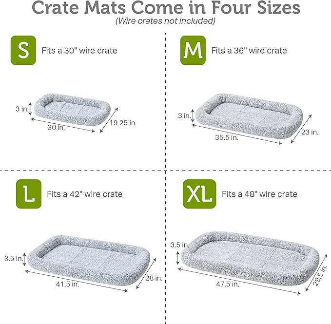Friends Forever Bolster Dog Crate Mat 36 Inch, Washable Dog Crate Bed, Sherpa Fleece, Nova Grey