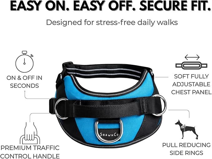 ShawnCo Essential Dog Harness, No-Pull Pet Vest with 3 Leash Clips, No Choke, Reflective, Adjustable and Padded, for Easy Walking and Training for Small, Medium and Large Dogs (Stars and Stripes, S)