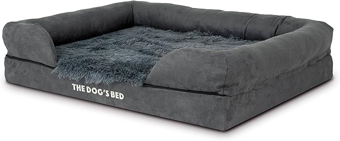 The Dog’s Bed Orthopedic Memory Foam Dog Bed with Bolsters, Fur Fabric, Grey Fur, Large
