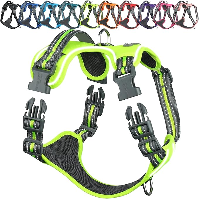 VIVAGLORY Dog Harness Easewalk No Pull Dog Harness with Handle Front Clip & Back Clip for Training Walking Lifting, No Pull Adjustable Easy On Padded Comfortable for Pet, L, Bright Yellow - Patterned