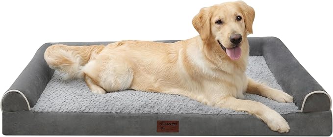Orthopedic Dog Bed for Large Dogs - Egg Foam Sofa Bed with Waterproof Lining, Removable Washable Cover, Nonskid Bottom - XL 42x30x7.5Inch, Grey