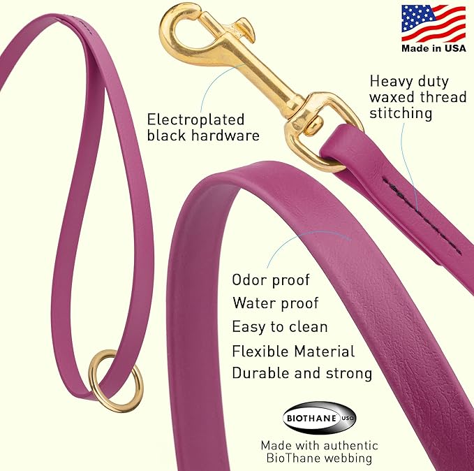 Viper Biothane K9 Working Dog Leash Waterproof Lead for Tracking Training Schutzhund Odor-Proof Long Line with Solid Brass Snap for Puppy Medium and Large Dogs 4ft, Magenta Pink