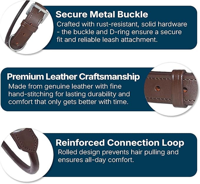 SIE Rolled Leather Dog Collars (16'', Brown)