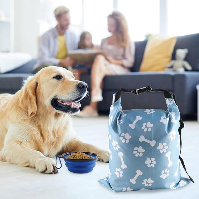 2Packs Dog Travel Bag,10 lb Dog Food Storage Container, Large Capacity Pet Travel Accessories, Reusable Dogs Food Carrier for Camping with 2Packs Collapsible Dogs Bowls,Perfect for Camping Trip