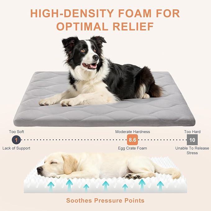 BEAUTYZOO Dog Crate Pad for Large Dogs, Washable & Detachable Kennel Mat, Anti-Slip Soft Fluffy Puppy Bed for Crate, Cage, and Car Travel, Cozy Sleeping Mattress, 42x28 Inches, Gray