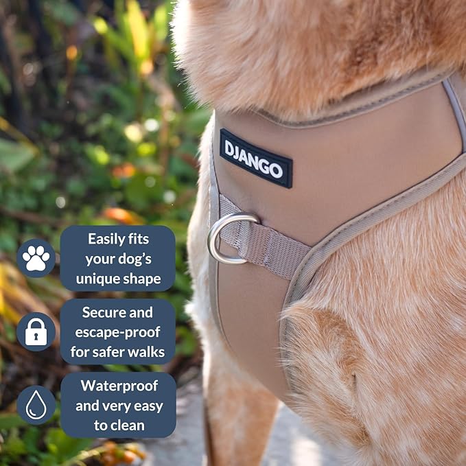 DJANGO Tahoe No Pull Dog Harness – Escape-Proof Dog Harness for Large & XL Dogs with Front & Back Clips for Everyday Use – Adjustable, Padded, Reflective, Secure Fit, Easy On/Off – Sandy Beige, XXL