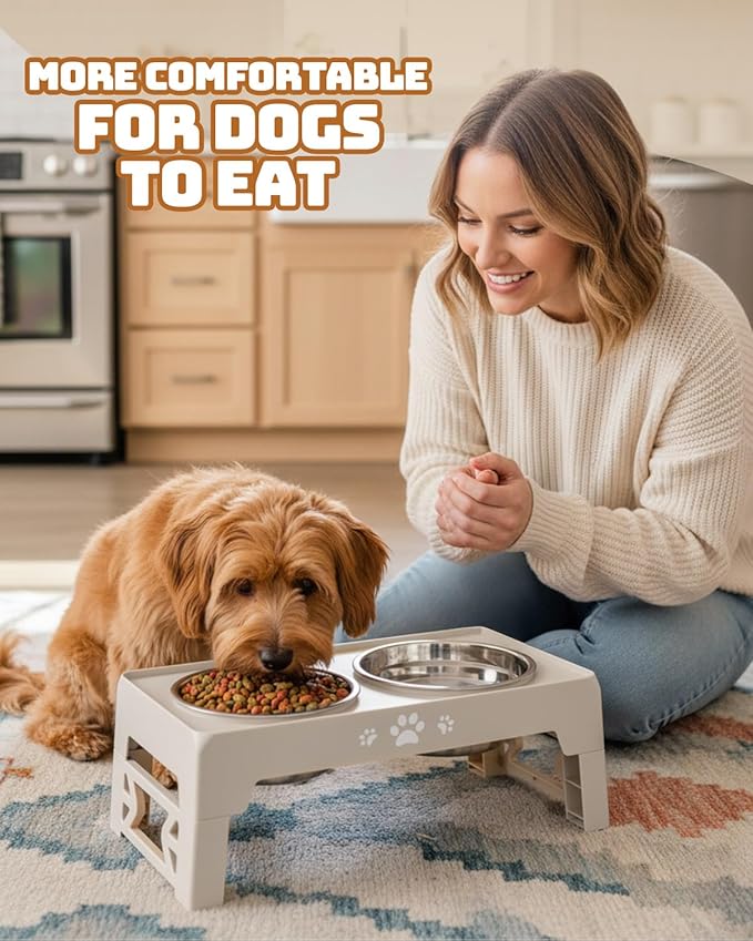 Elevated Dog Bowls, Dog Feeder with 2 Stainless Steel Dishes, 2 Heights Adjustable Raised Stand for Small Dogs, Food Dishes with Non-Slip Feet