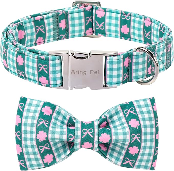 ARING PET St Patrick's Day Dog Collar, Cute Green Pet Shamrock Bowtie Collars with Metal Buckle for Puppy Small Medium Large Boy Girl Dogs-XS
