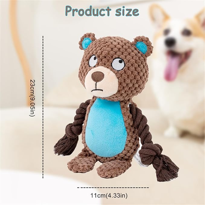 Plush Dog Chew Toys,Squeaky Dog Toys for Aggressive Chewers, Stuffed Animals Dog Toys for Small Medium Large Dogs to Keep Them Busy Puppy Teething Toys（Bear）