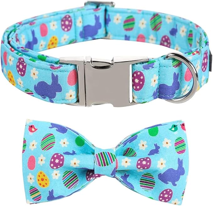 ARING PET Easter Dog Collar with Bow, Cute Adjustable Egg Rabbit Bowtie Pet Collars with Metal Buckle for Puppy Small Medium Large Boy Girl Dogs-M