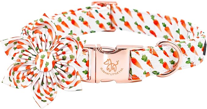 Elegant little tail Easter Dog Collar,Carrot Dog Collars Holiday Pet Collar with Flower Pet Gift Adjustable Puppy Collars for Large Dogs
