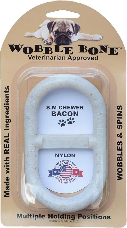 Bacon Oval - Delicious & Fun Bacon Dog Chew Toy - Tough Long Lasting Dog Bones Made in USA- Small/Medium Sized Dogs Up to 30 LBS, 3” X 5”