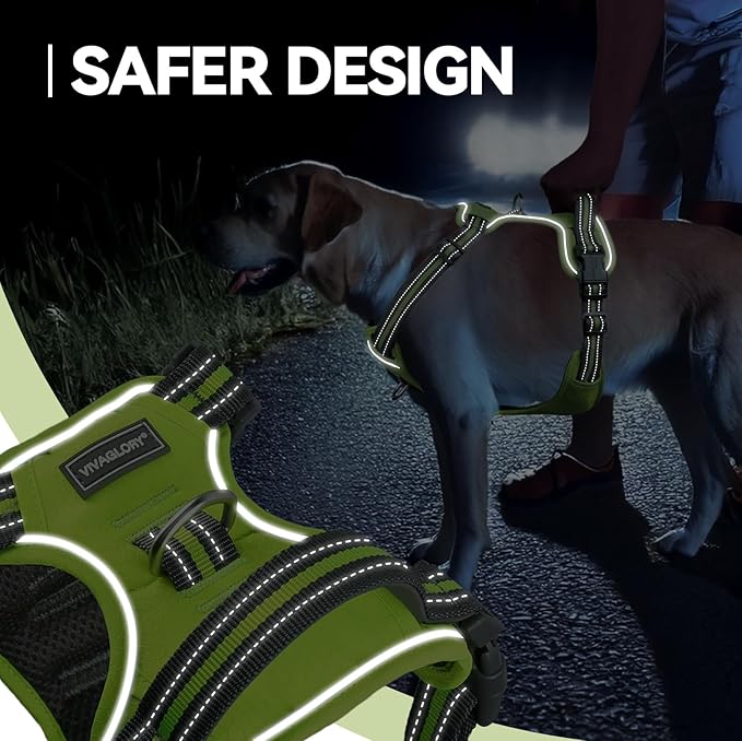 VIVAGLORY Dog Harness Easewalk No Pull Dog Harness with Handle Front Clip & Back Clip for Training Walking Lifting, No Pull Adjustable Easy On Padded Comfortable for Pet, L, Bright Yellow - Patterned