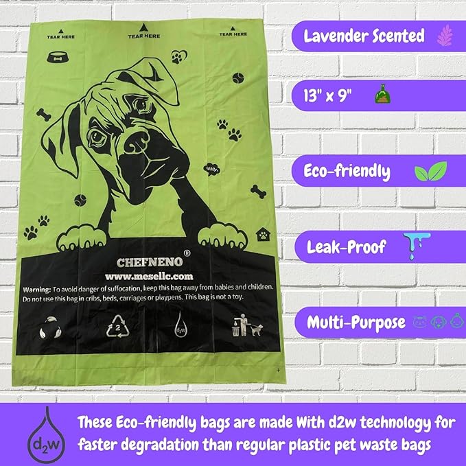 Doggy Poop Bags Biodegradable with Dispenser (1440 Bags) Eco-friendly Dog Waste Pickup Bags Landfill-friendly Refill Rolls Cat Waste Bags (Green, 72 Rolls, Lavender Scented)