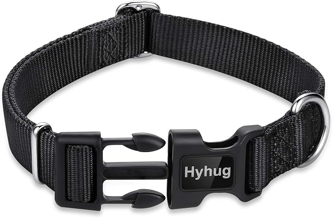 Hyhug Medium Dog Collar, Black:Heavy-Duty Quick-Release Nylon Buckle, Adjustable & Durable, Cute Dog Collar (Medium, Black)