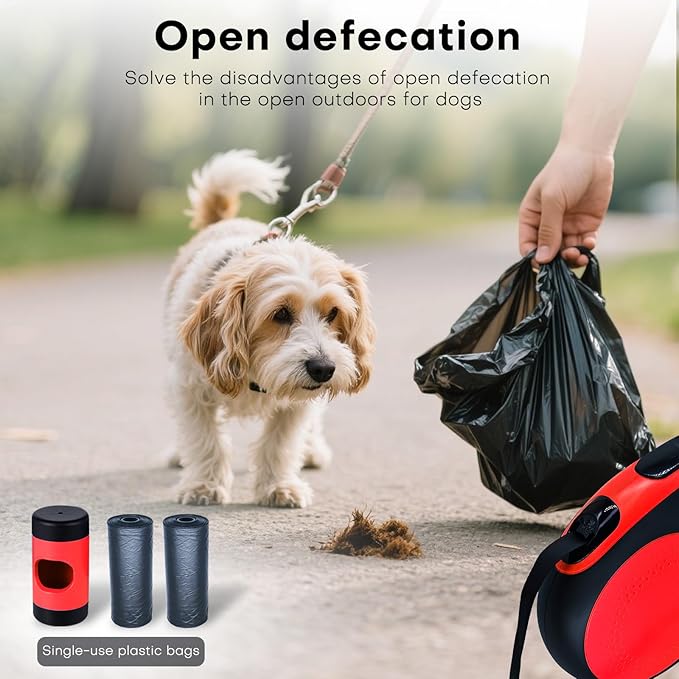 Retractable Dog Leash with Chew Proof Cable,26Ft Heavy Duty Dog Leash for Medium Large Dogs up to 110lbs,360°No Tangle,One-Handed Brake,Pause,Lock(Red)
