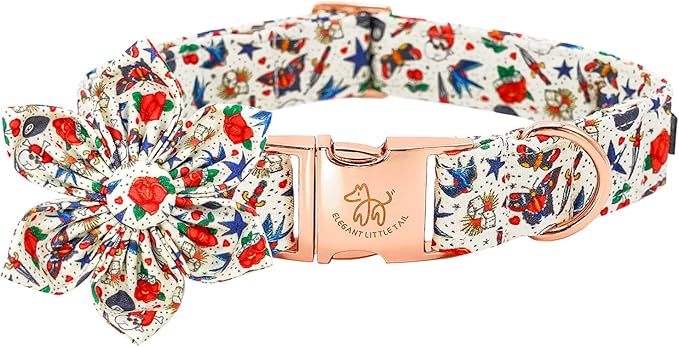 Elegant little tail Dog Collar, Girl or Boy Dog Collar Flower Pet Collar with Flower Customize Collar for Dog Adjustable Dog Collar for X-Small Dogs