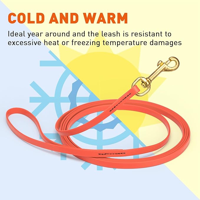 Viper Biothane K9 Working Dog Leash Waterproof Lead for Tracking Training Schutzhund Odor-Proof Long Line with Solid Brass Snap for Puppy Medium and Large Dogs, 15ft Coral
