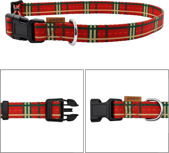Dog Collar, Cute Stripe Pattern, Soft and Adjustable Collar with Quick Release Buckle (XS (Neck 9-13", Width 3/8"), Stripe Red)