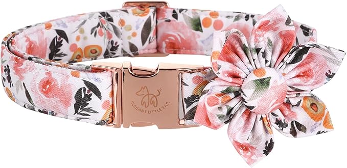 Elegant little tail Floral Girl Dog Collar for Female Dogs, Pet Collar Adjustable Dog Collars with Flower Gift for X-Large Dogs