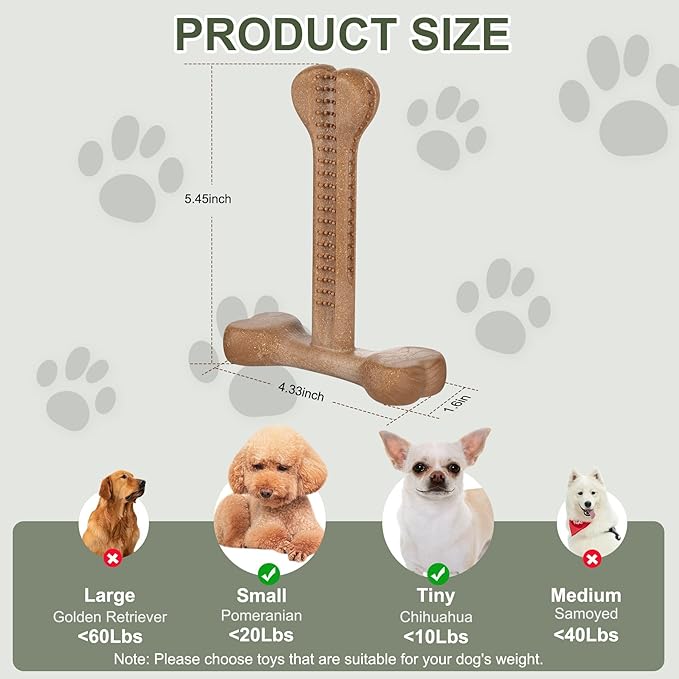 Dog Chew Toy for Aggressive Chewers T-Shaped Tough Dog Bone Toys for Small Medium Large Breed to Keep Them Busy (Small-Under 20LBS, Bacon Flavored)