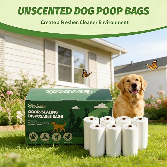 Odor-Sealing Dog Poop Bags with Dispenser, 140 Bags (7 Rolls) Unscented & Leak-Proof Poop Bags for Dog, Block Smells & Keeps Walks Fresh