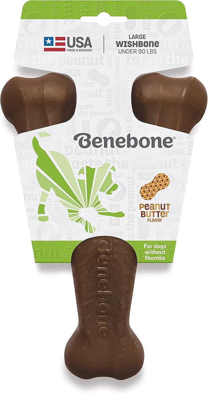 Benebone Fishbone Durable Dog Chew Toy for Aggressive Chewers, Real Fish, Made in USA, Large & Wishbone Durable Dog Chew Toy for Aggressive Chewers, Real Peanut, Made in USA, Large