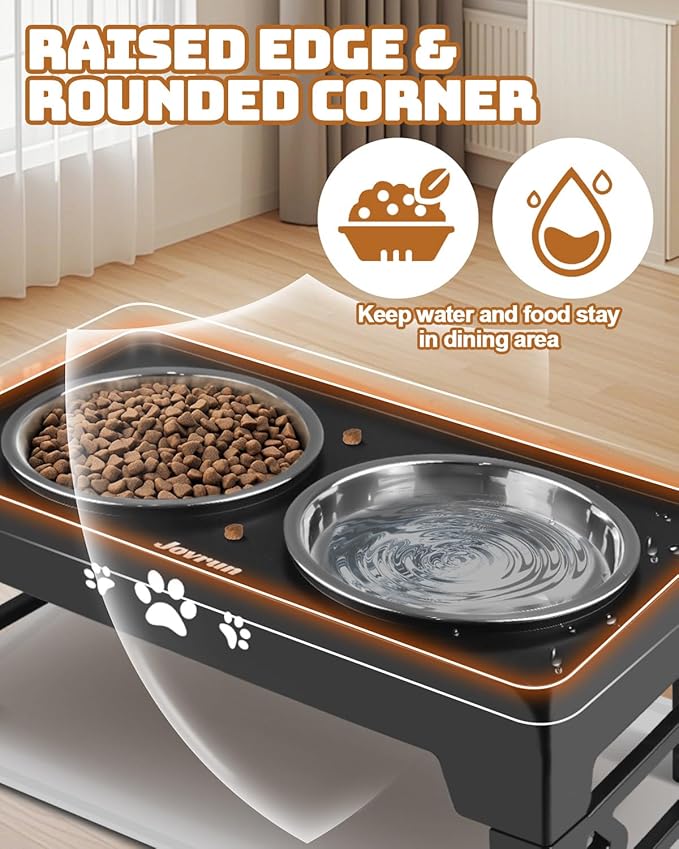 Elevated Dog Bowls, Dog Feeder with 2 Stainless Steel Dishes, 2 Heights Adjustable Raised Stand for Small Dogs, Food Dishes with Non-Slip Feet
