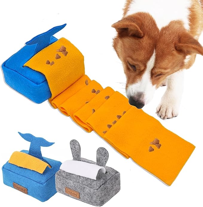 HDKUW 2PCS Dog Puzzle Toy, Dog Tissue Box Plush Toy, Interactive & Enriching Snuffle Game for Small Medium Dogs, Durable Hide and Seek Slowly Feeder Toy, Treat Dispensing & Nose Work Fun Blue Gray